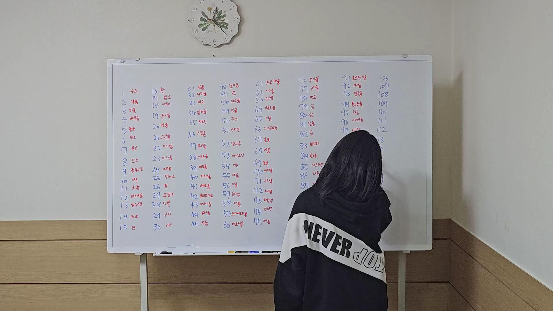 두비전 기존 수업에서 학생이 기록된 화이트보드를 보는 장면. 내용을 펼쳐 놓고 확인하는 환경을 살펴볼 수 있습니다.
